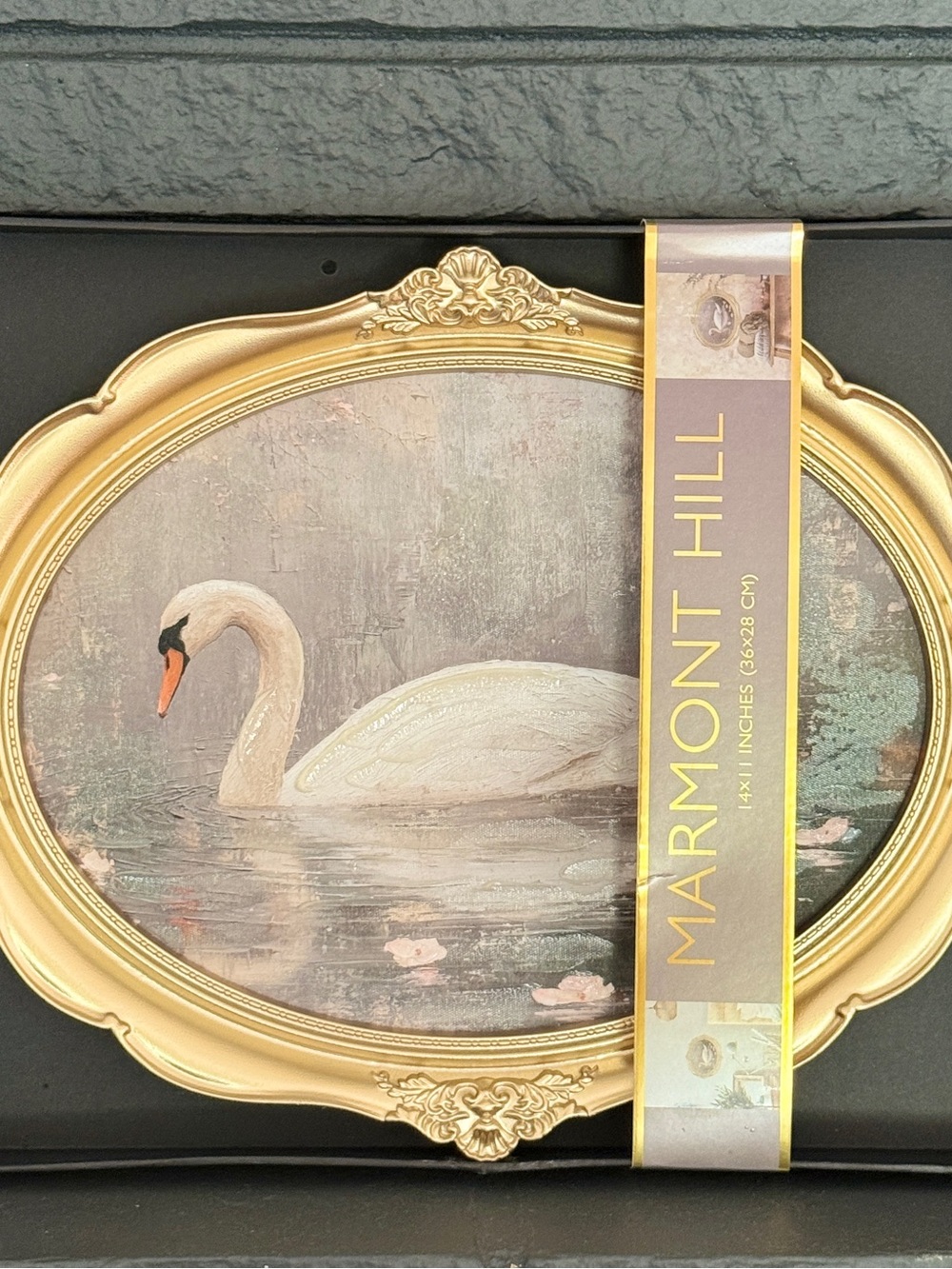 Vintage Style Swan Framed Wall Art Gold Ornate Frame Cottagecore Romantic 14x11